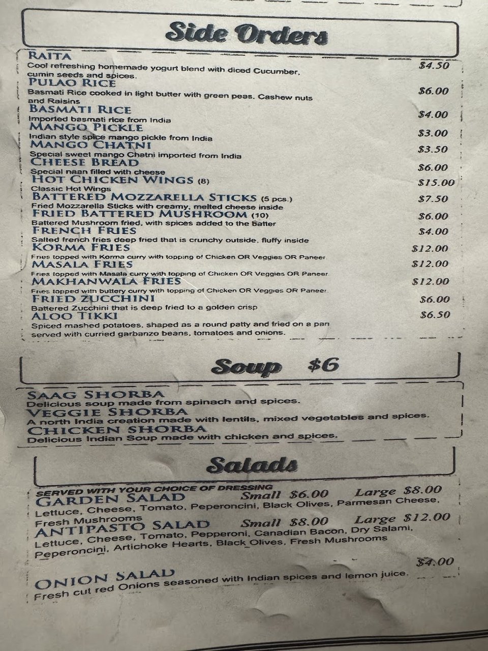 Menu page with naan and tandoori dishes